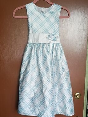 Prince White Dress with Light Blue Plaid Accents